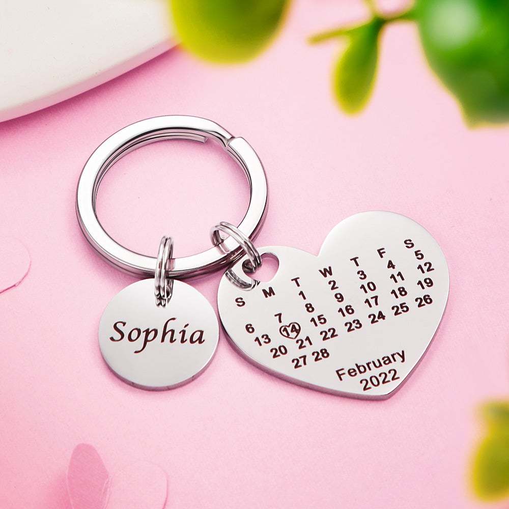 Mother's Day Gifts Custom Engraved Heart Calendar Keychain Save The Date Keychain