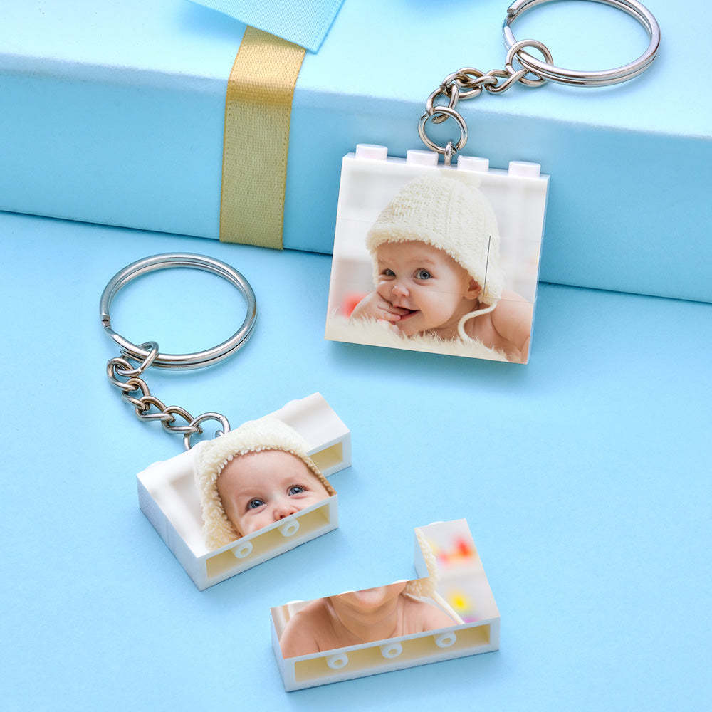 Aangepaste Foto Bouwsteen Sleutelhanger Bakstenen Puzzel Sleutelhanger Vierkante Vorm Voor Baby - SokkenFoto