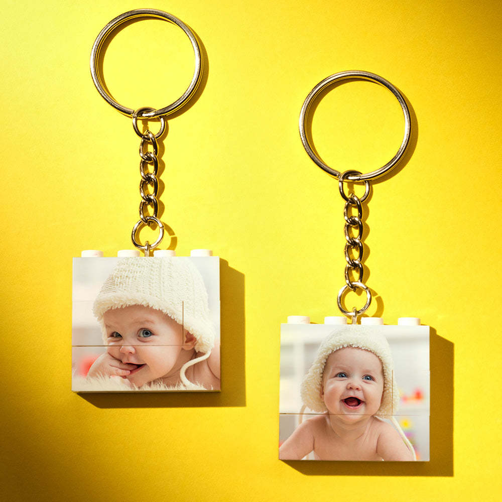 Aangepaste Foto Bouwsteen Sleutelhanger Bakstenen Puzzel Sleutelhanger Vierkante Vorm Voor Baby - SokkenFoto