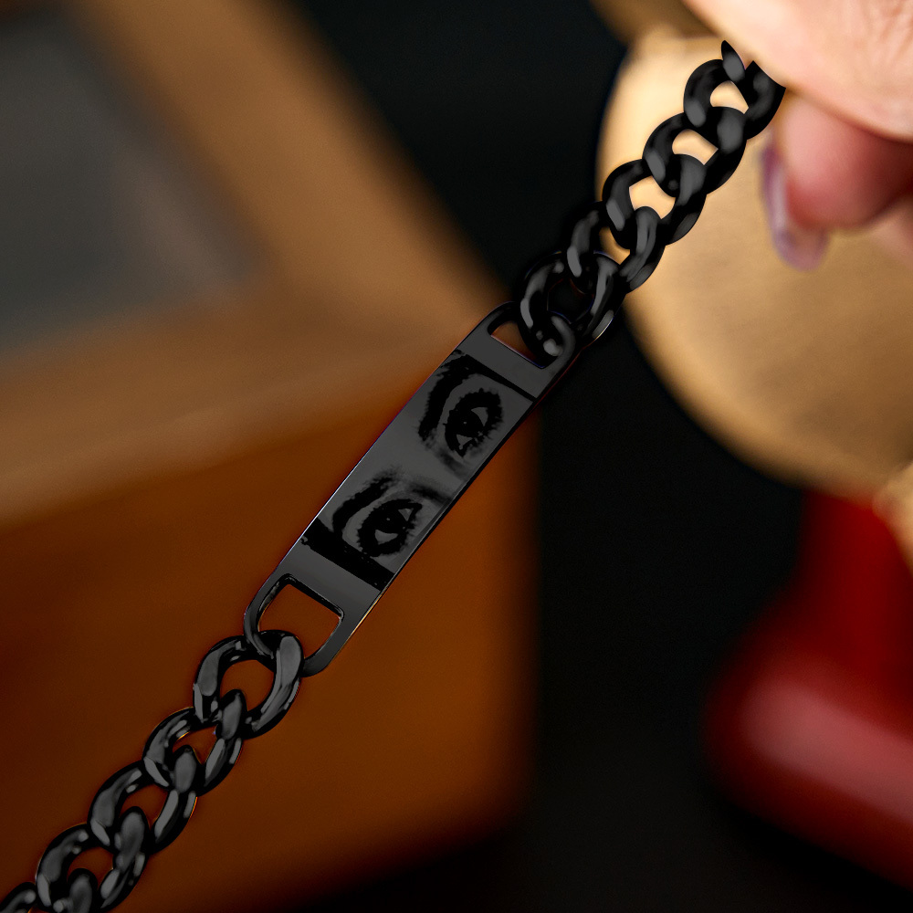 Gepersonaliseerde Armband Met Oogfoto Voor Koppels - Gepersonaliseerd Lasergegraveerd Roestvrijstalen Aandenken, Jubileumcadeau - SokkenFoto