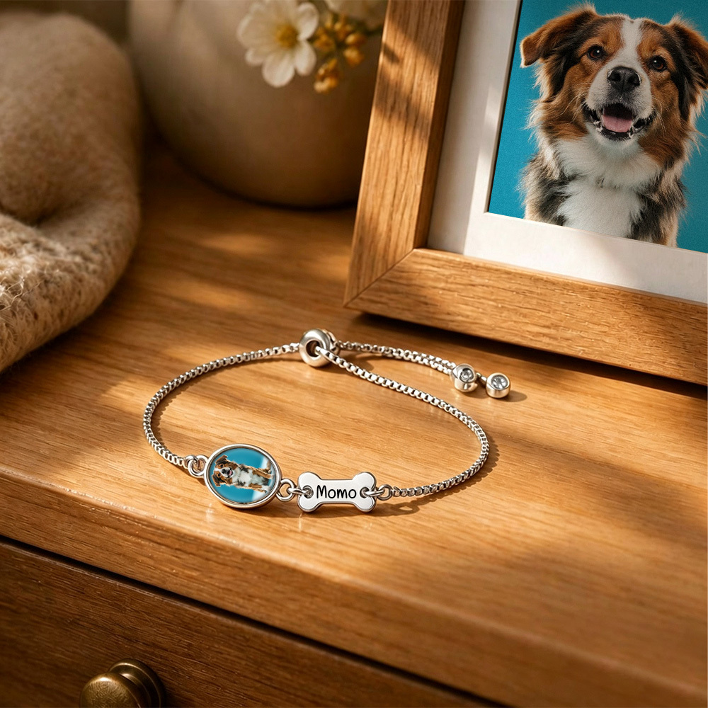 Gepersonaliseerde Huisdier Foto Armband, Aangepaste Naam Graveren & Huisdier Memorial Charme Sieraden, Kat Verlies Cadeau, Herinneren Huisdier - SokkenFoto