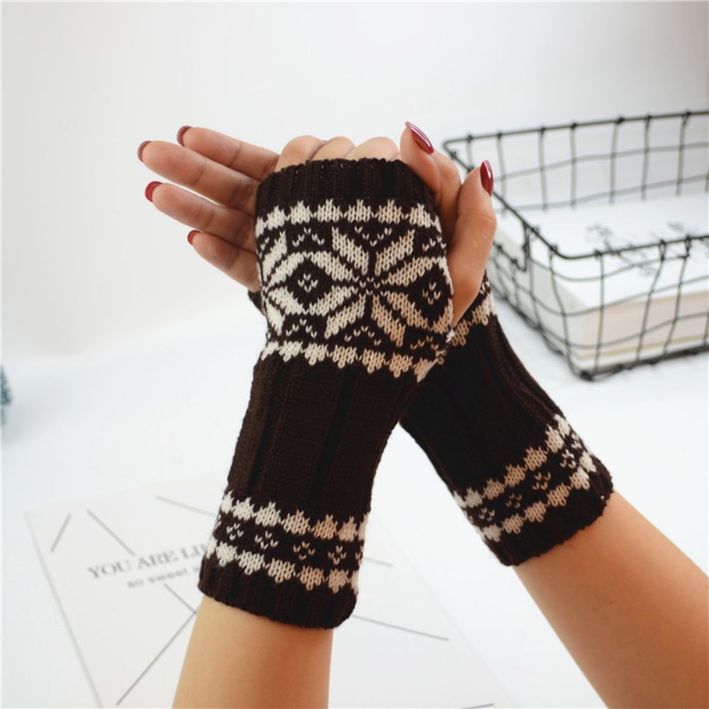 Winter Damesmouwen Wollen Gebreide Handschoenen Warme Korte Sneeuwvlok Armmouwen - SokkenFoto