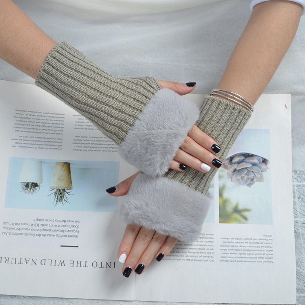Winter Fietsen Warm Stretch Knit Cropped Solid Half Finger Handschoenen - SokkenFoto