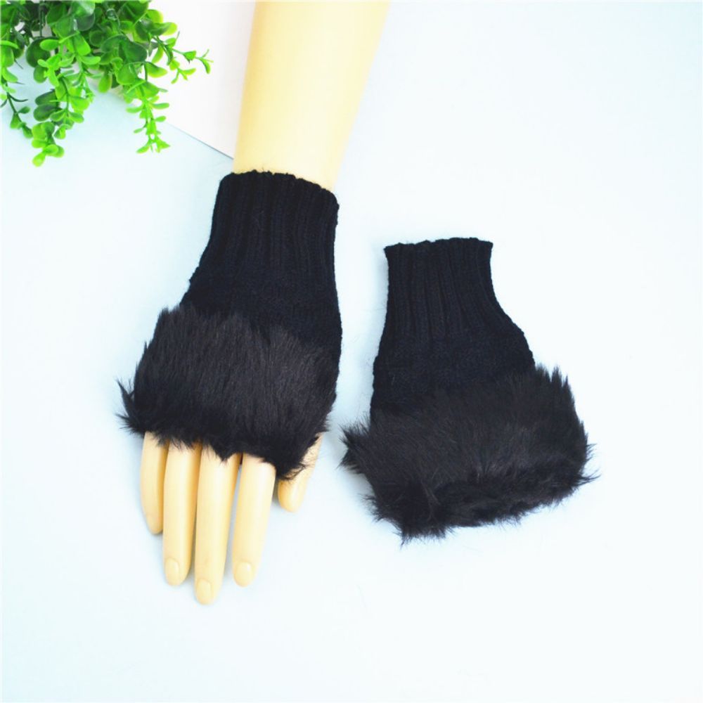 Winter Warme Wollen Dames Half Vinger Kleine Vierkante Korte Gebreide Handschoenen - SokkenFoto