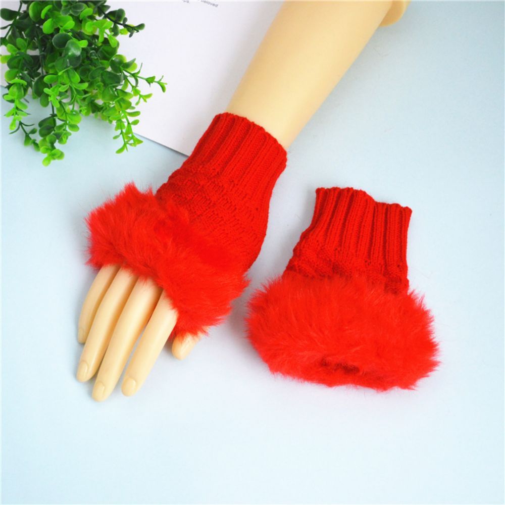 Winter Warme Wollen Dames Half Vinger Kleine Vierkante Korte Gebreide Handschoenen - SokkenFoto