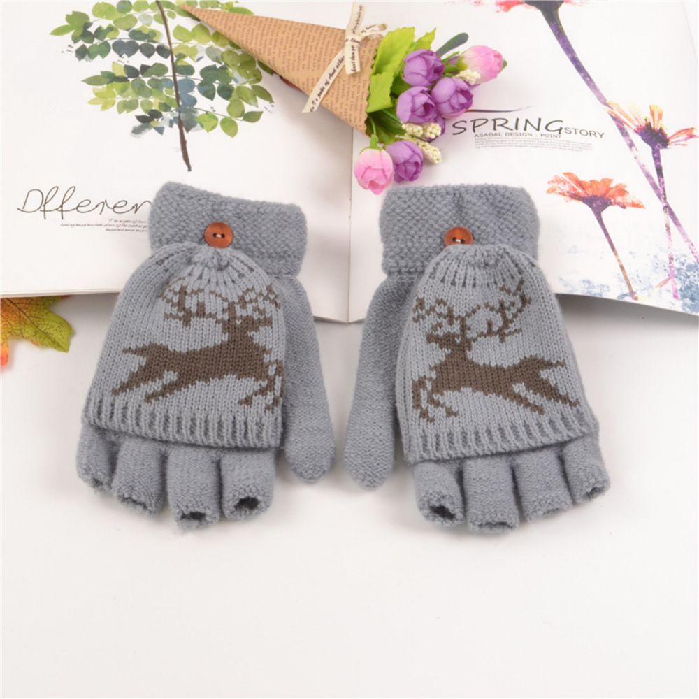 Handschoenen Vrouwelijke Volwassen Winter Vingerloze Flip Fawn Half Vinger Warme Gebreide Handschoenen - SokkenFoto