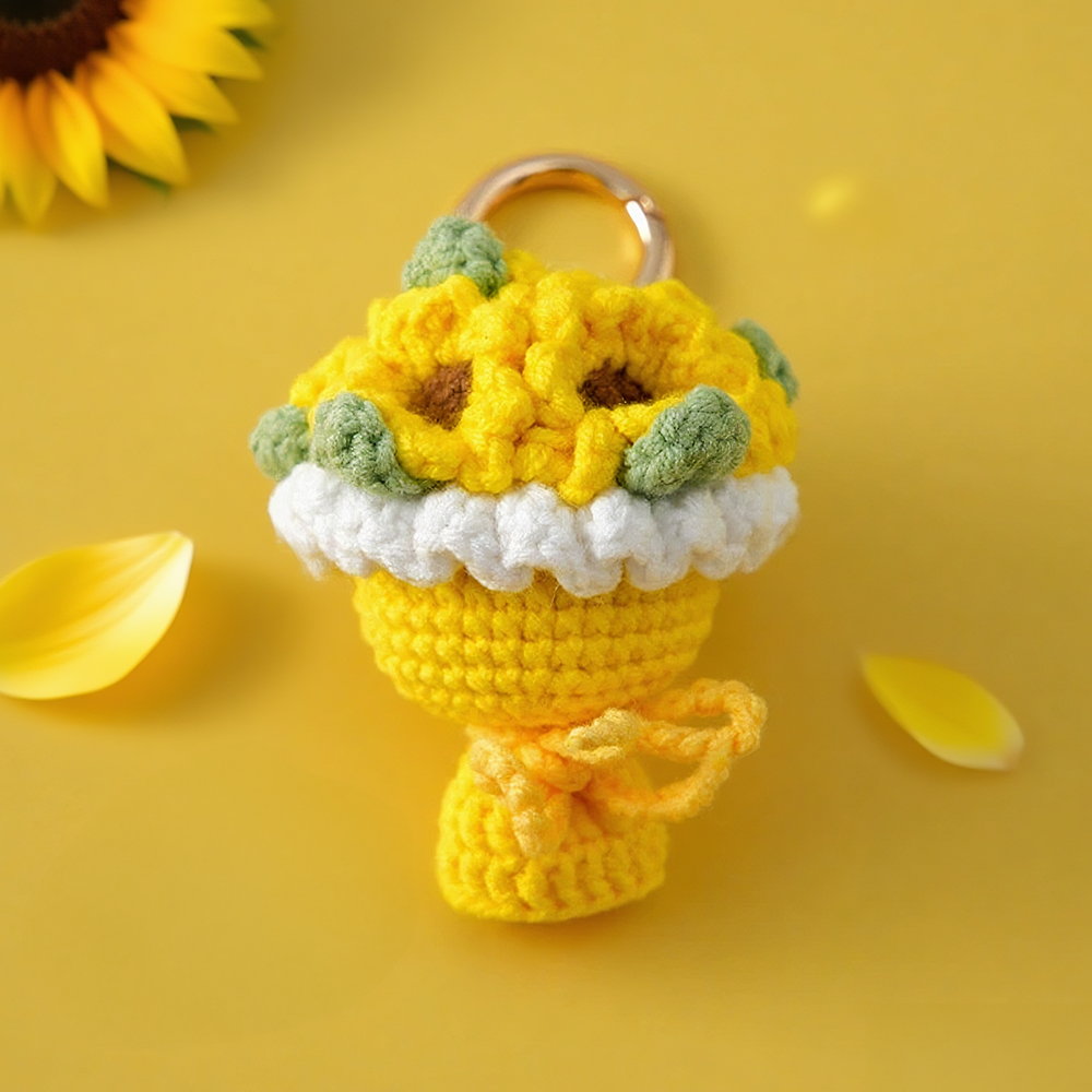 Prachtig Cadeau Wollen Gebreide Boeket Sleutelhanger Simulatie Zonnebloem Tas Bedel Hanger Afstudeercadeau - SokkenFoto