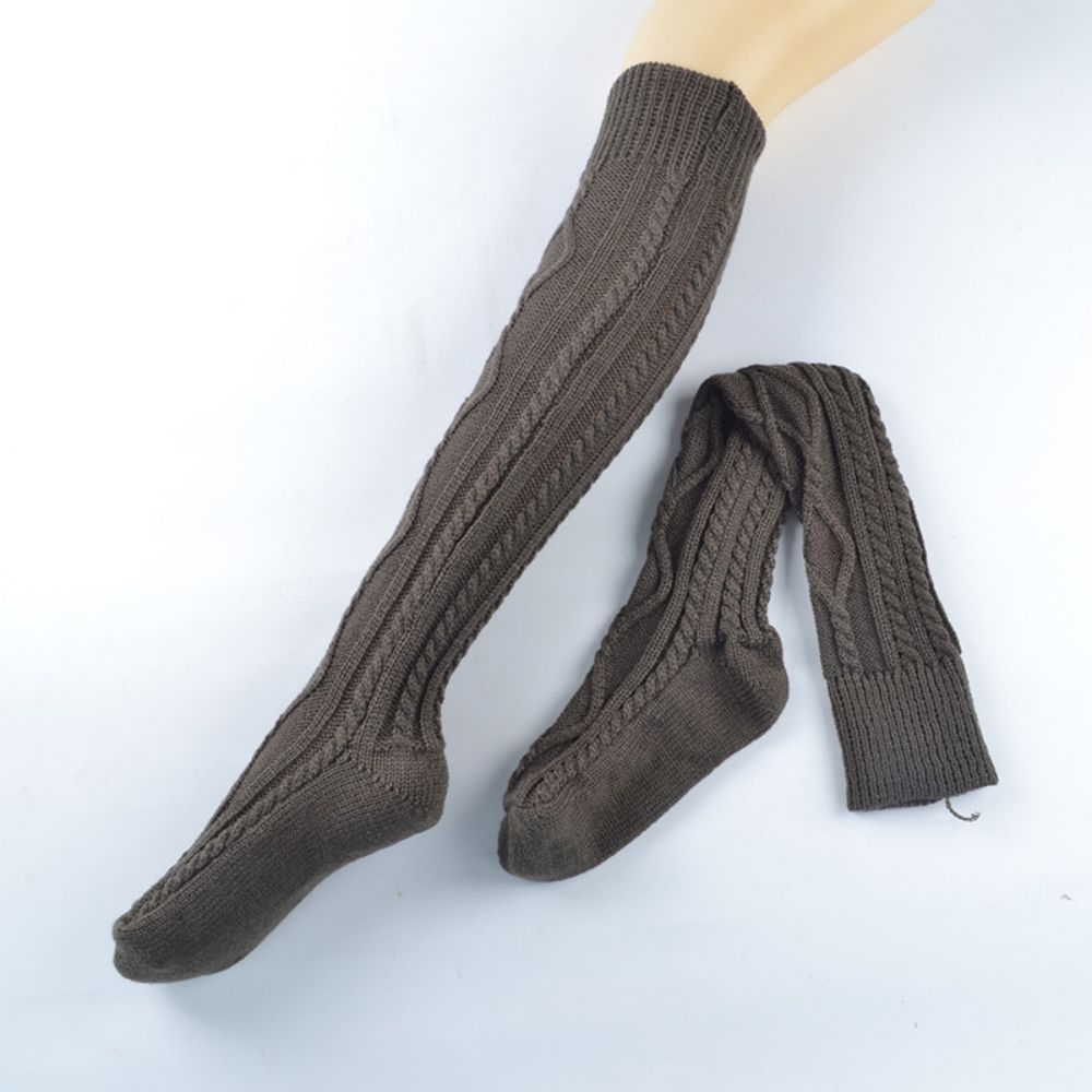 Gebreide Wollen Ruitsokken Verlengde Over De Knie Stapel Sokken Dames Winter Warm - SokkenFoto