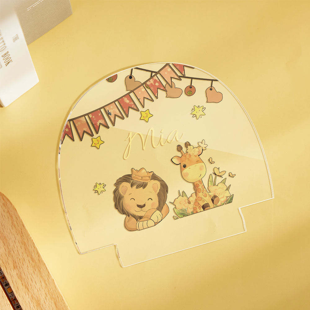 Aangepaste Naam Koning Leeuw En Giraffe Kinderbedlamp Gepersonaliseerd Kinderkamercadeau - SokkenFoto