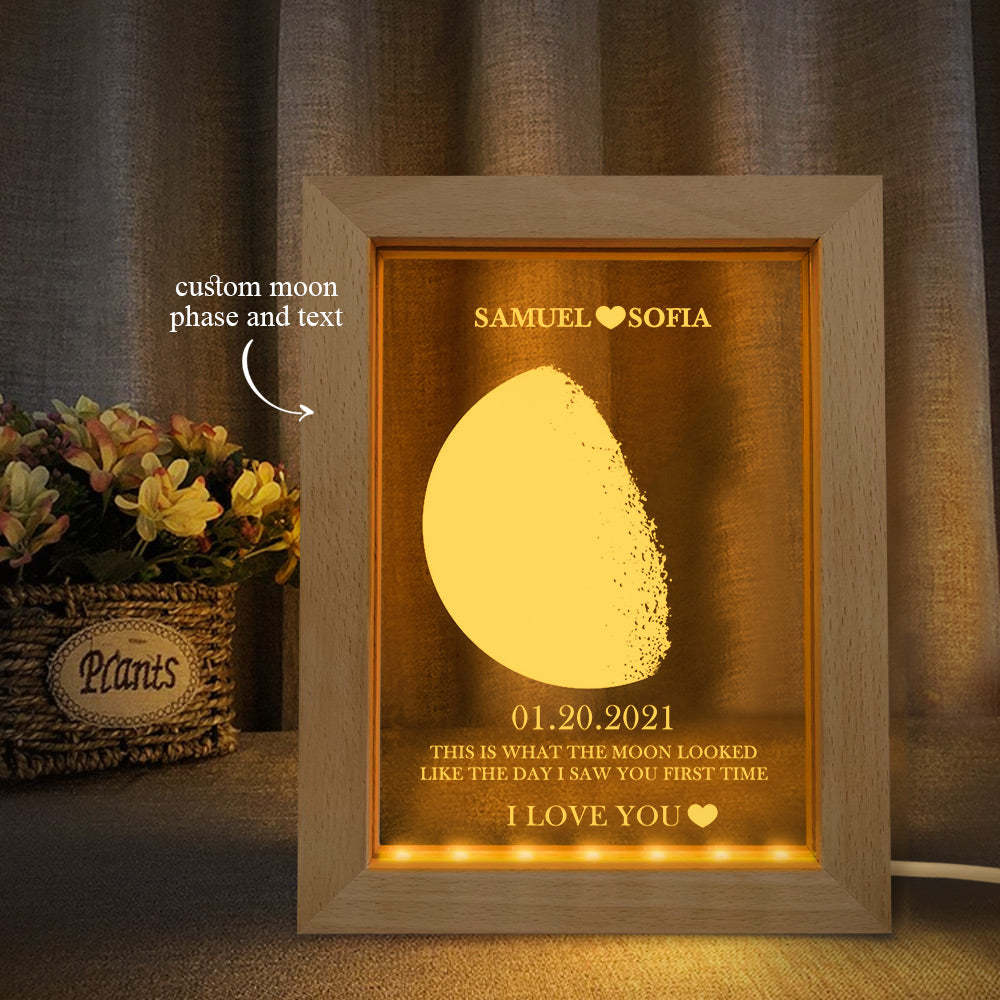 Aangepaste Maanfase En Namen Houten Frame Met Uw Tekst Moon Phase Gifts Collection - SokkenFoto