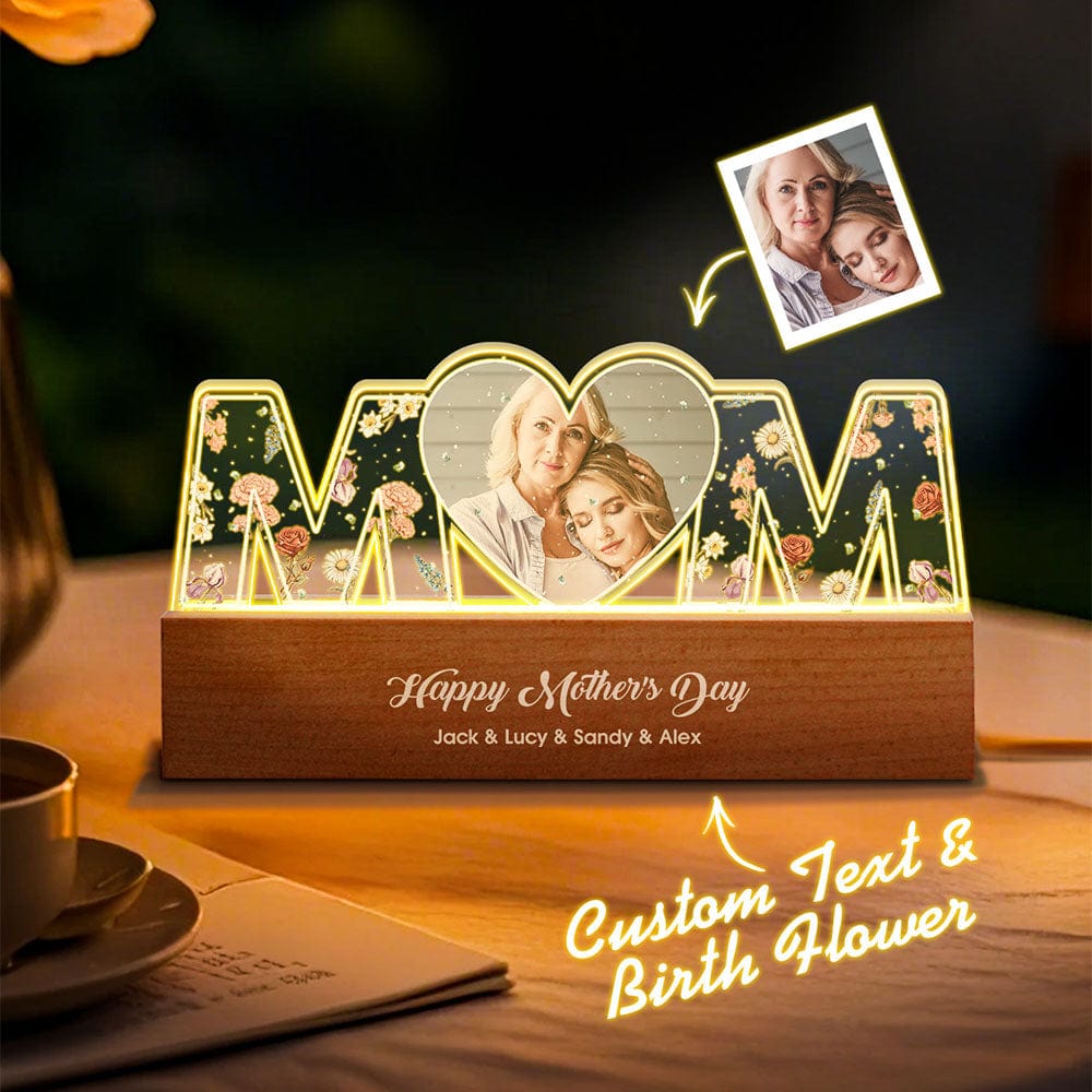 Gepersonaliseerde Letterlamp Met Foto, Geboortebloem, Nachtlampje, Moederdagcadeau
