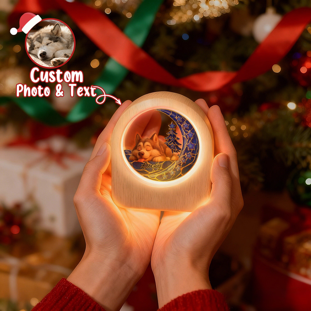 Gepersonaliseerde Nachtlamp Met Foto Van Huisdier - Led-houten Voet, Uniek Cadeau Voor Geliefde, Huisdier, Verjaardag - SokkenFoto