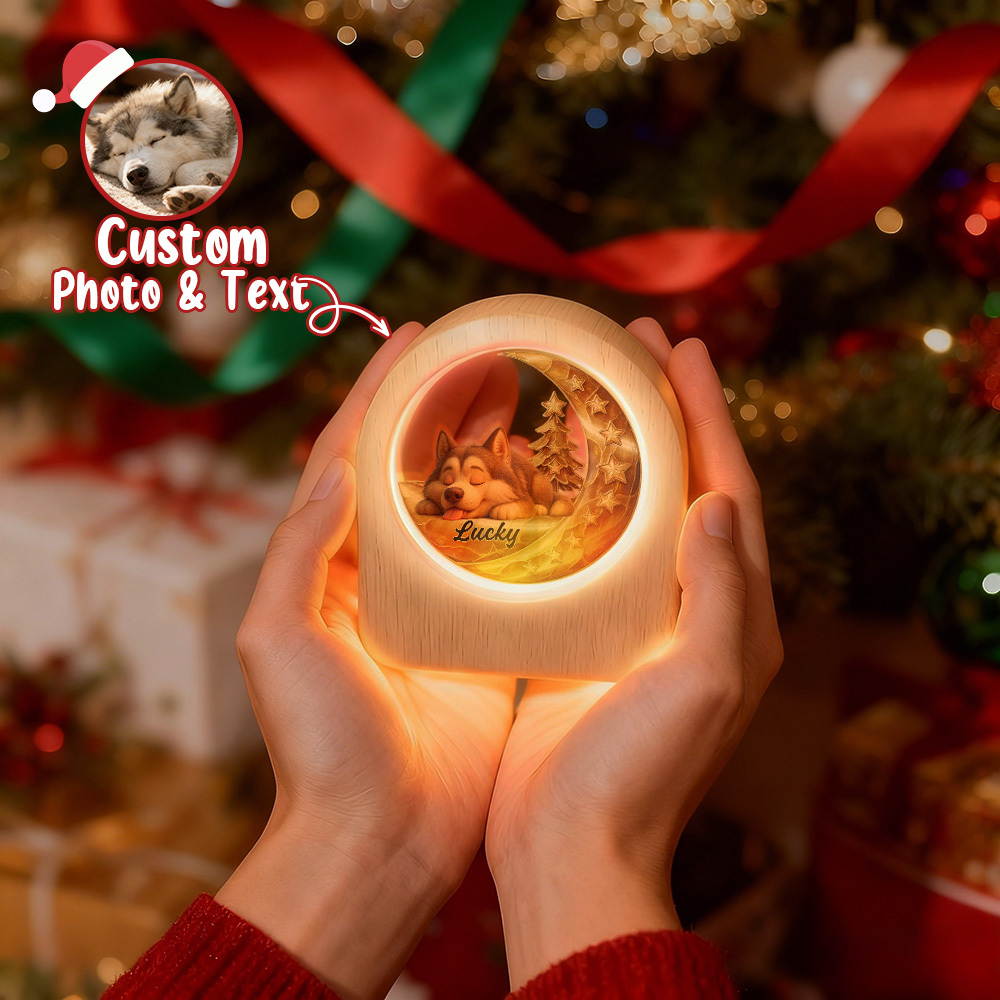 Gepersonaliseerde Nachtlamp Met Foto Van Huisdier - Led-houten Voet, Uniek Cadeau Voor Geliefde, Huisdier, Verjaardag - SokkenFoto