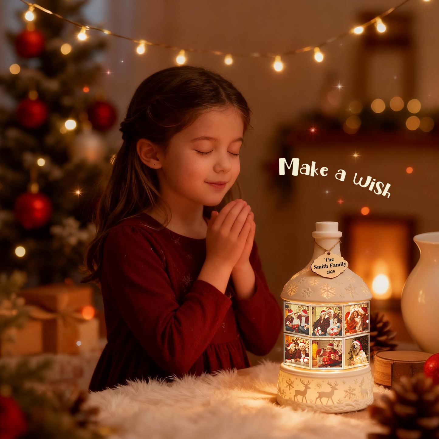 Gepersonaliseerde Nachtlamp Met Meerdere Foto's, Draaibare Muziekdoos, Gegraveerde Familielamp, Kerstverlichting In De Vorm Van Een Fles, Kerstboomverlichting, Kerstcadeau - SokkenFoto