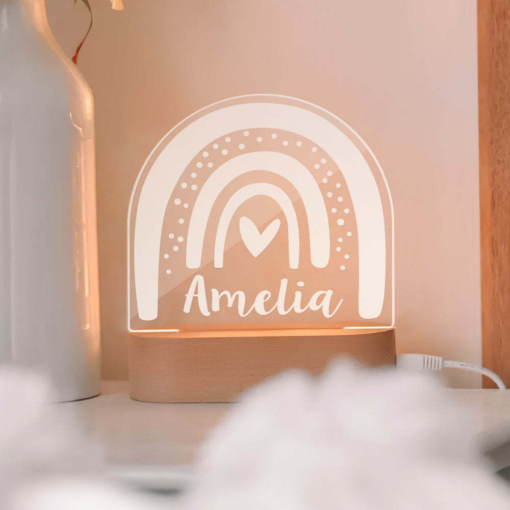 Gepersonaliseerde Babycadeau Kinderkamer Decor Aangepaste Naam 7 Kleuren Nachtlampje Boho Regenboog Vorm Licht - SokkenFoto