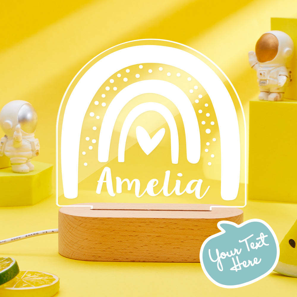 Gepersonaliseerde Babycadeau Kinderkamer Decor Aangepaste Naam 7 Kleuren Nachtlampje Boho Regenboog Vorm Licht - SokkenFoto