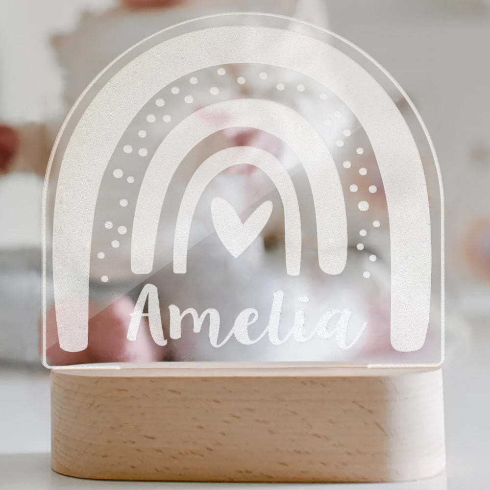 Gepersonaliseerde Babycadeau Kinderkamer Decor Aangepaste Naam 7 Kleuren Nachtlampje Boho Regenboog Vorm Licht - SokkenFoto