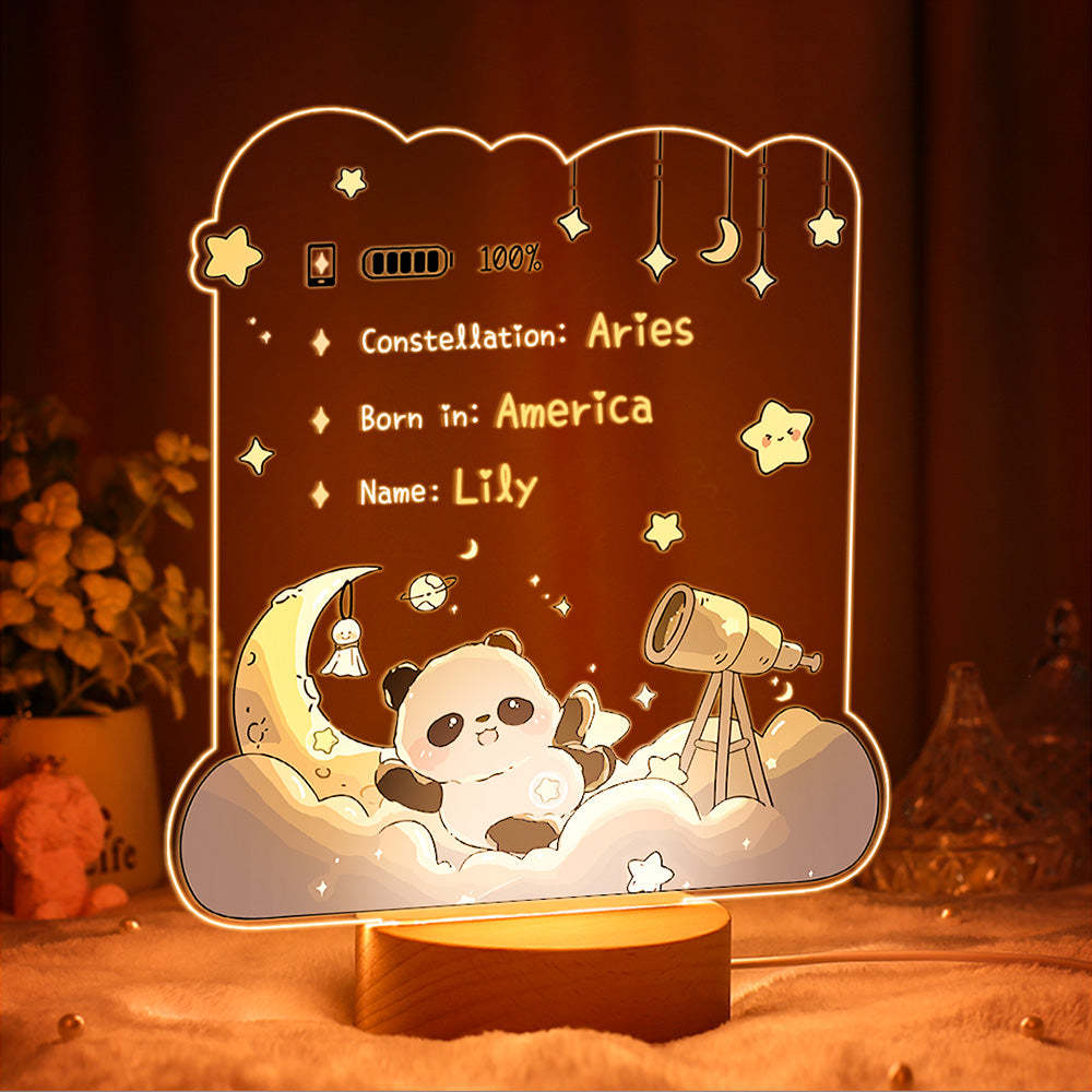 Gepersonaliseerde Naam Babycadeaus Kinderkamer Decor Aangepaste Sterrenbeeld Exclusieve Panda Nachtlampje - SokkenFoto