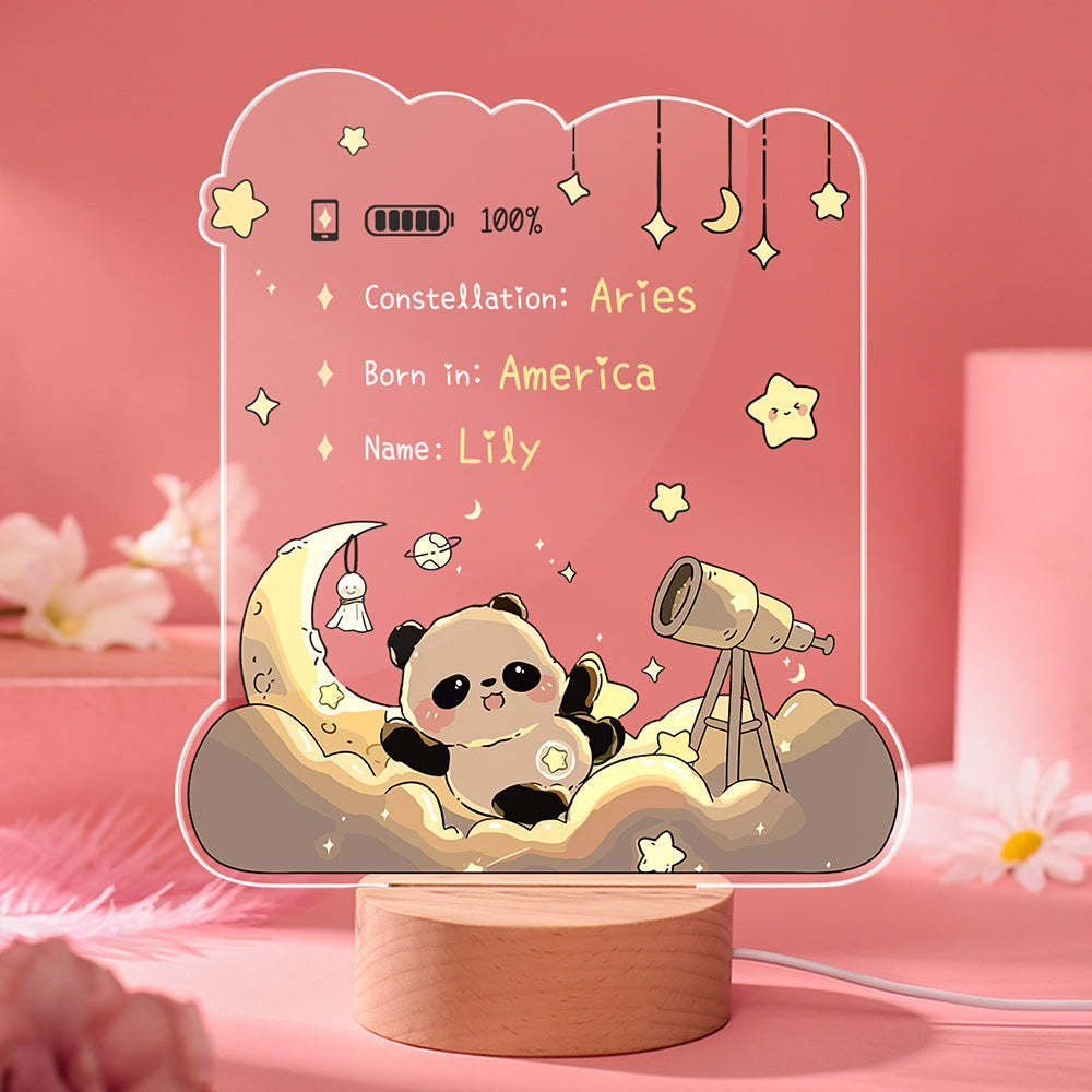 Gepersonaliseerde Naam Babycadeaus Kinderkamer Decor Aangepaste Sterrenbeeld Exclusieve Panda Nachtlampje - SokkenFoto
