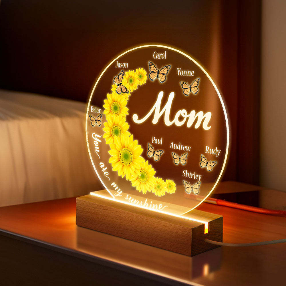 Aangepaste Naam Zonnebloemlamp Cadeaus Voor Moeder Met Kindernamen Acryl Nachtlampje - SokkenFoto