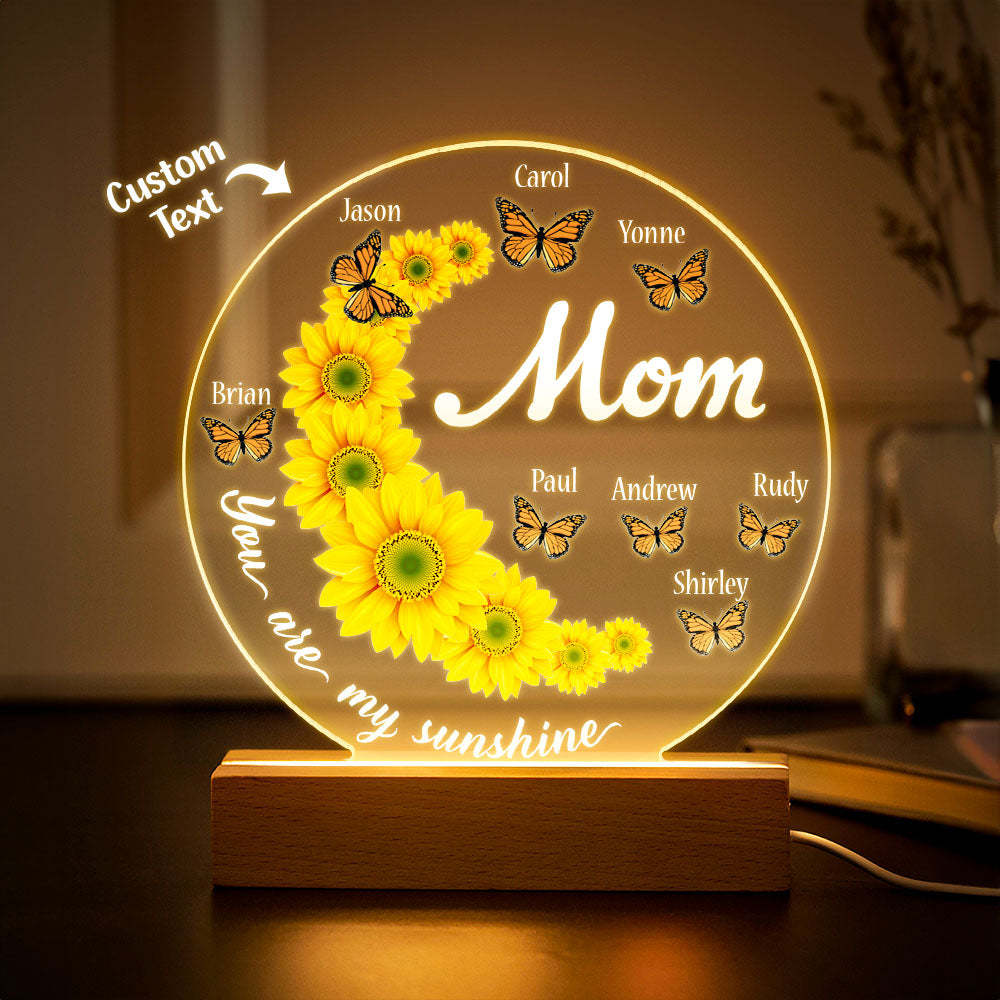 Aangepaste Naam Zonnebloemlamp Cadeaus Voor Moeder Met Kindernamen Acryl Nachtlampje - SokkenFoto
