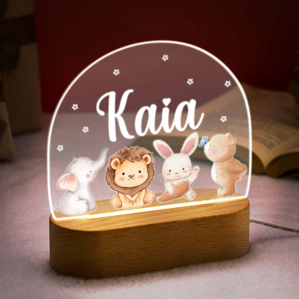 Gepersonaliseerde Naam Schattige Dieren Nachtlampje Aangepaste Naam Kinderkamer Lamp Cadeau Voor Kinderen