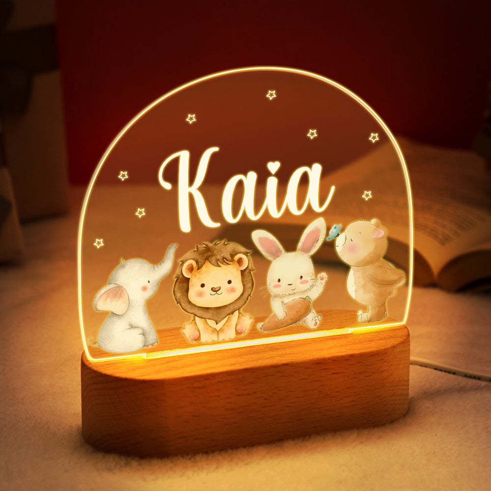 Gepersonaliseerde Naam Schattige Dieren Nachtlampje Aangepaste Naam Kinderkamer Lamp Cadeau Voor Kinderen - SokkenFoto