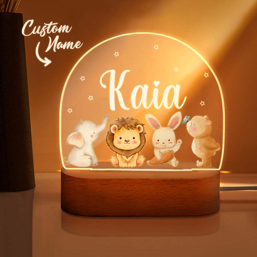 Gepersonaliseerde Naam Schattige Dieren Nachtlampje Aangepaste Naam Kinderkamer Lamp Cadeau Voor Kinderen - SokkenFoto