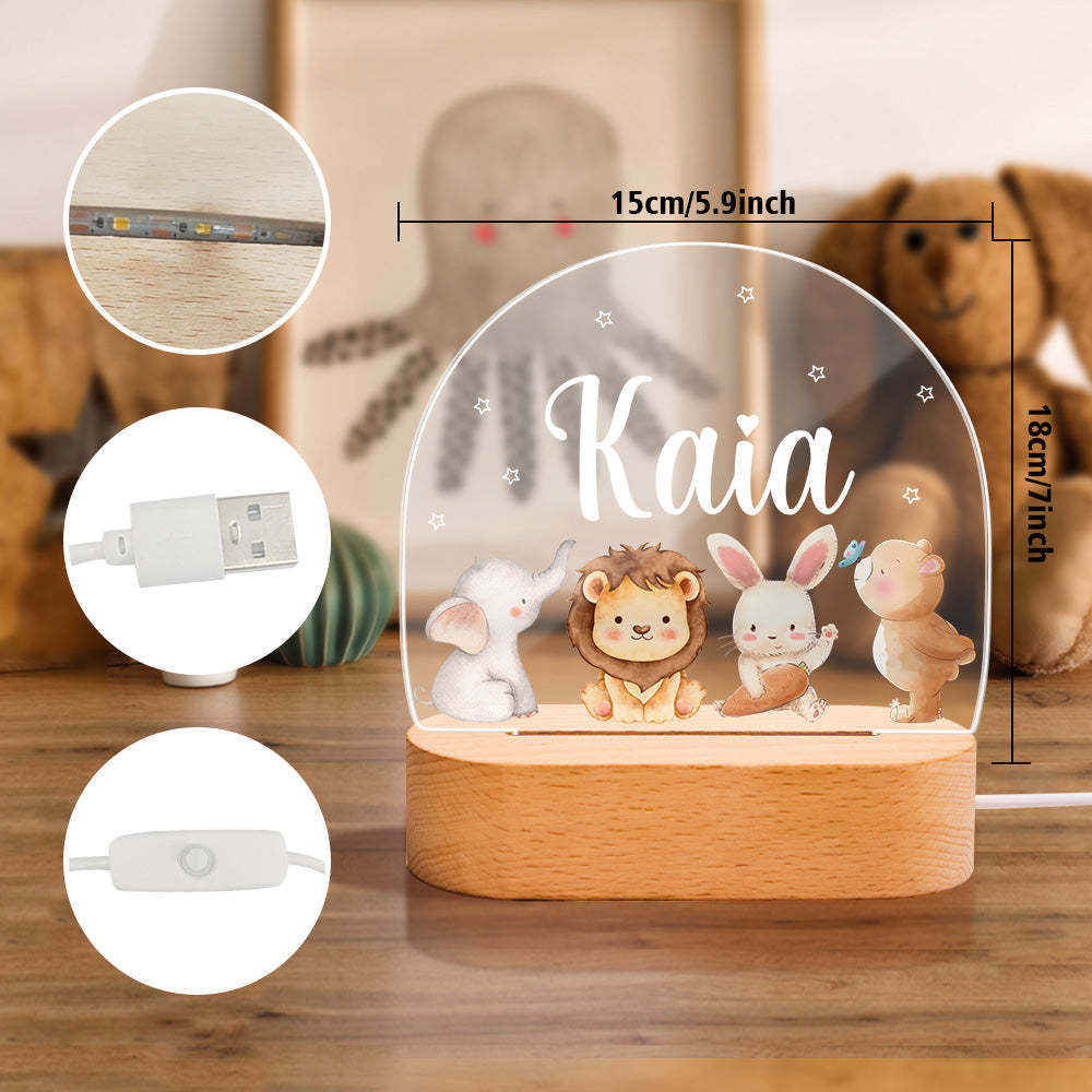 Gepersonaliseerde Naam Schattige Dieren Nachtlampje Aangepaste Naam Kinderkamer Lamp Cadeau Voor Kinderen - SokkenFoto