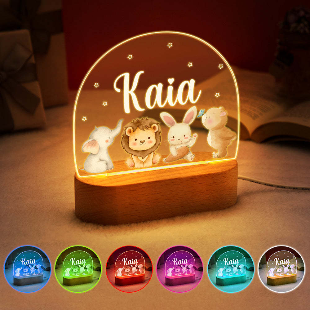 Gepersonaliseerde Naam Schattige Dieren Nachtlampje Aangepaste Naam Kinderkamer Lamp Cadeau Voor Kinderen - SokkenFoto
