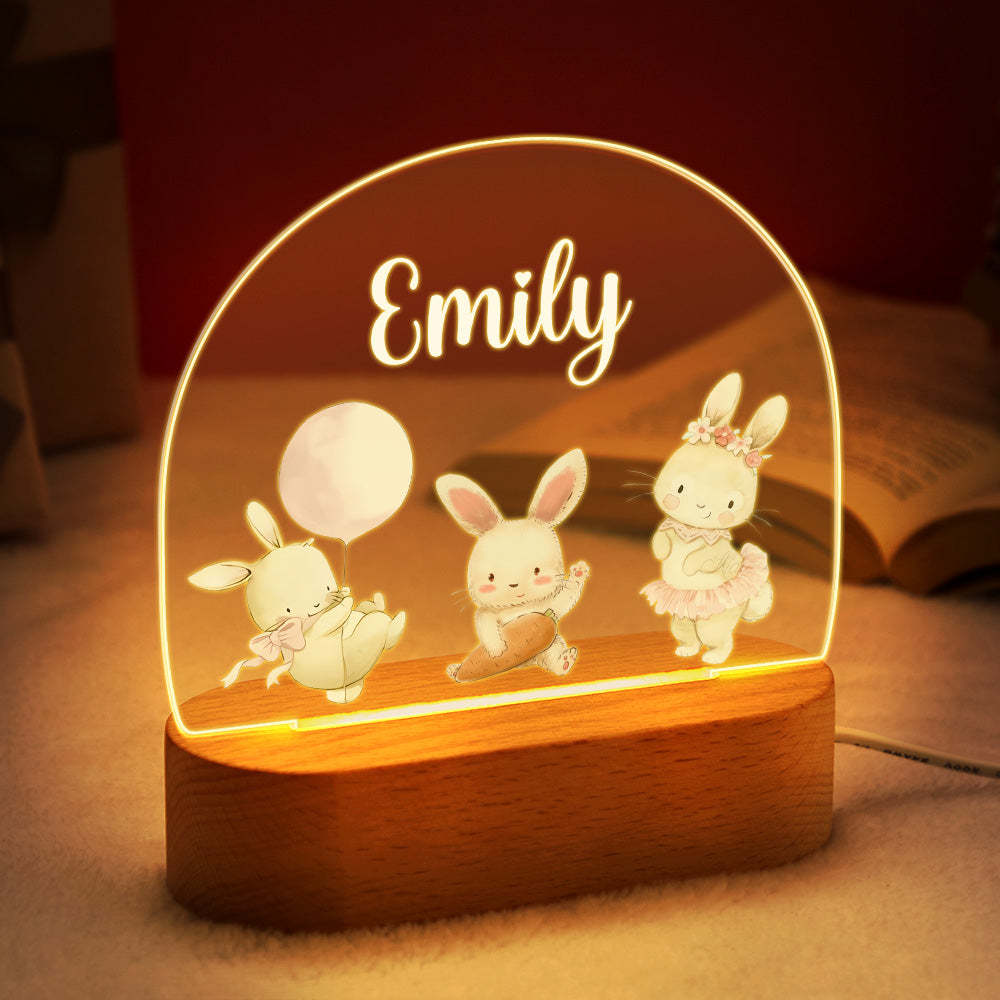 Gepersonaliseerde Naam Schattig Konijn Nachtlampje Aangepaste Naam Kinderkamer Lamp Cadeau Voor Kinderen - SokkenFoto
