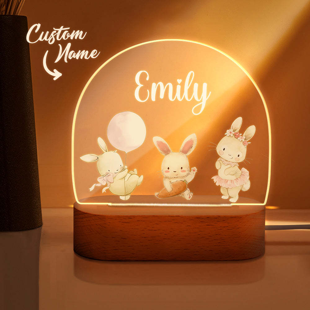 Gepersonaliseerde Naam Schattig Konijn Nachtlampje Aangepaste Naam Kinderkamer Lamp Cadeau Voor Kinderen - SokkenFoto