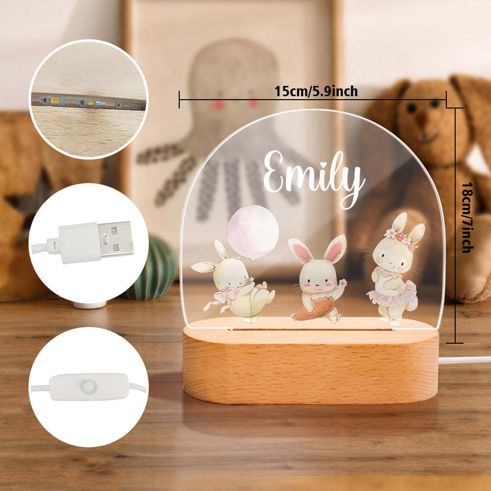 Gepersonaliseerde Naam Schattig Konijn Nachtlampje Aangepaste Naam Kinderkamer Lamp Cadeau Voor Kinderen - SokkenFoto