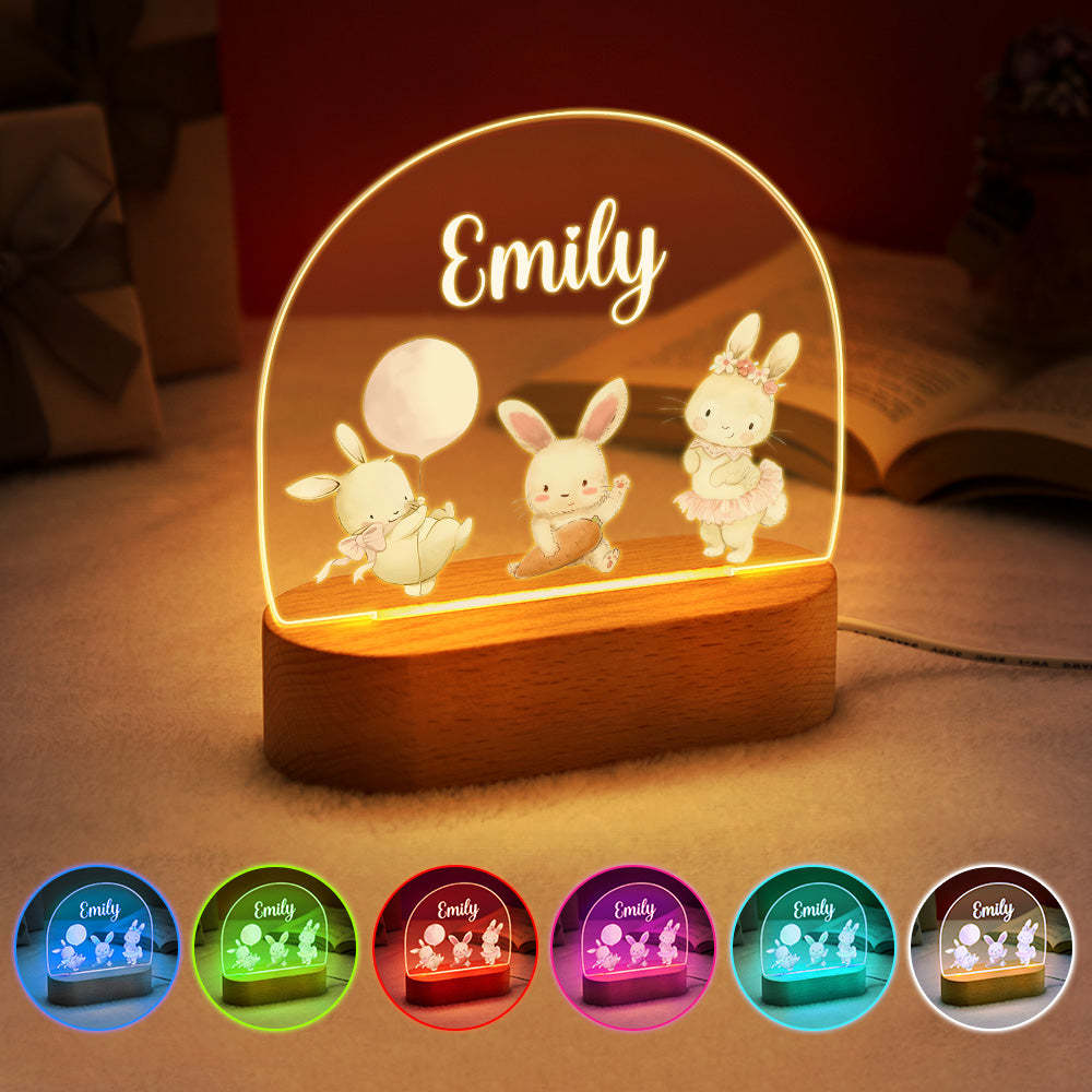 Gepersonaliseerde Naam Schattig Konijn Nachtlampje Aangepaste Naam Kinderkamer Lamp Cadeau Voor Kinderen - SokkenFoto