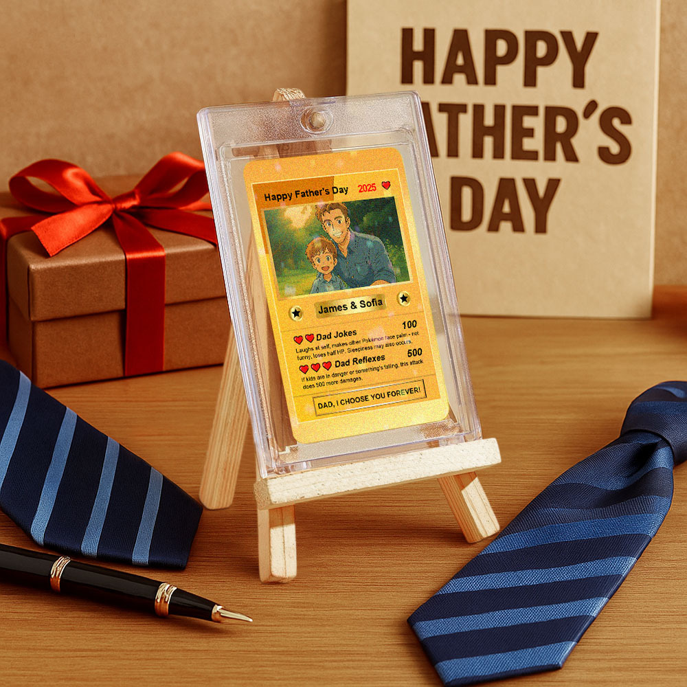 Gepersonaliseerde Pokemon-kaart Cartoon Foto Vaderdagkaart Aangepaste Tekst En Foto Poke-kaart Cadeau Voor Papa Poke-cadeau - SokkenFoto