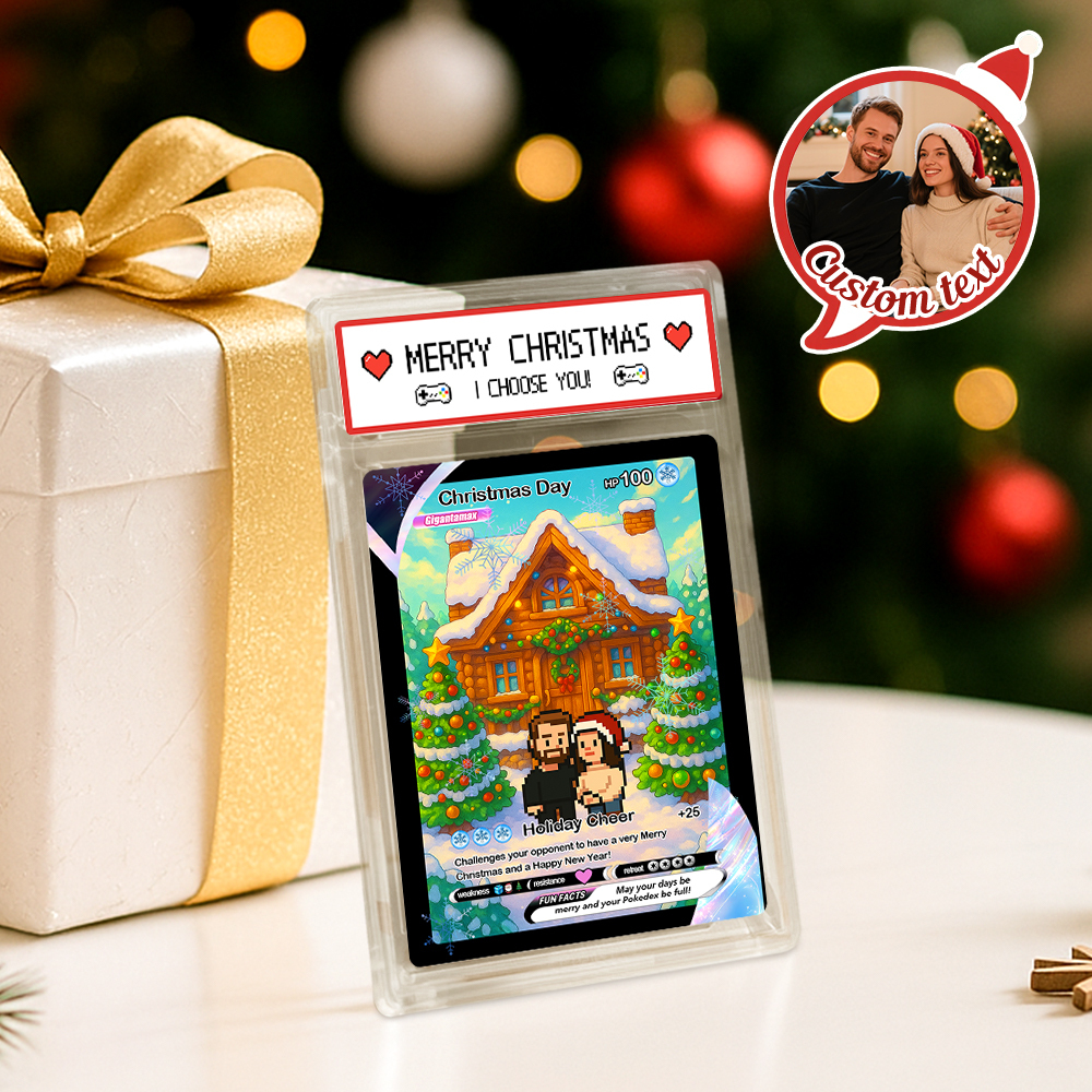 Gepersonaliseerde, Vrolijke Kerstkaart Als Cadeau Voor Familie. Verander Uw Foto In Een Uniek Verzamelbaar Pixel Man-stijl Kerstcadeau. - SokkenFoto