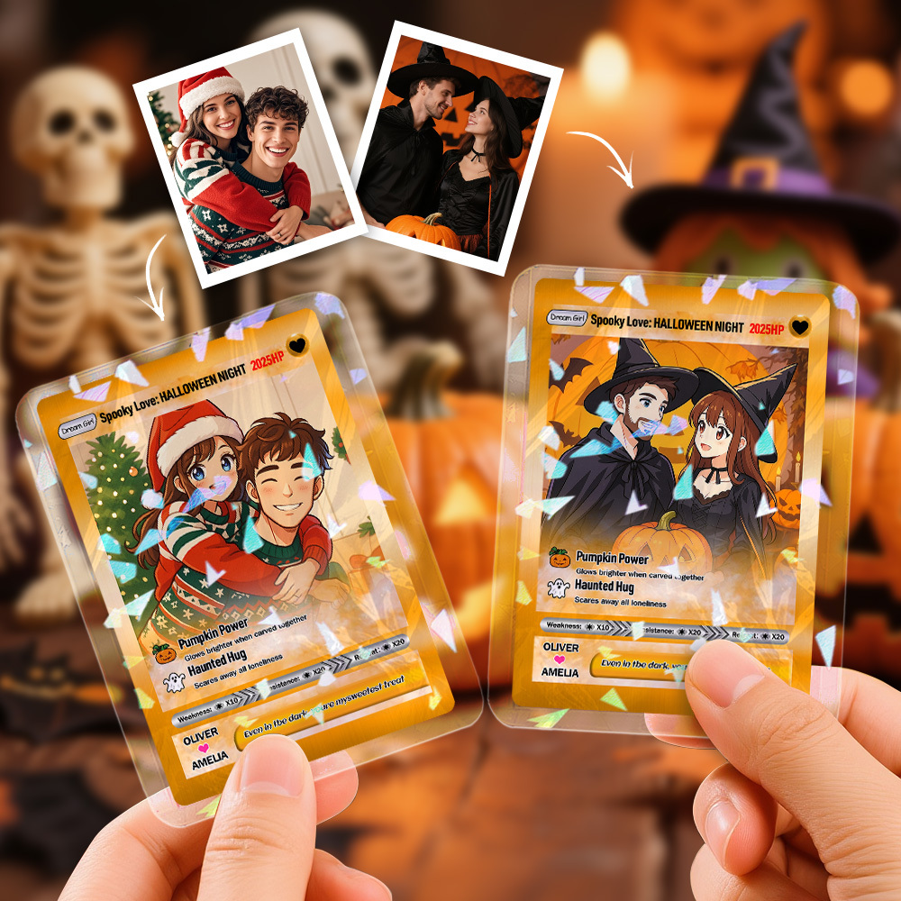 Gepersonaliseerde Halloween- En Kerstkaart Voor Koppels – Gepersonaliseerde Cartoon-ruilkaart Met Foto En Naam, Uniek Vakantiecadeau Voor Hem En Haar - SokkenFoto