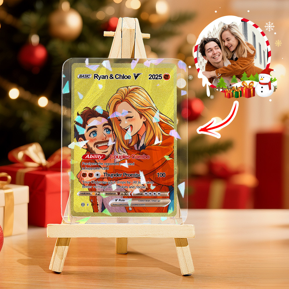 Gepersonaliseerde Kerstgouden Kaart In Animestijl, Mini-verzamelobject, Sprankelend Cadeau Voor Hem, Haar Of Vrienden - SokkenFoto
