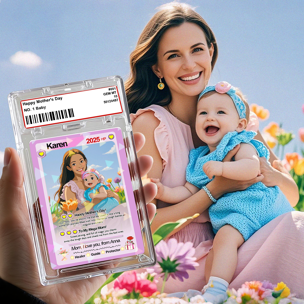 Gepersonaliseerde Moederdagkaart Met Foto En Bloemen, Tekst Omgezet In Een Cartoonportret, Cadeau Voor Mama