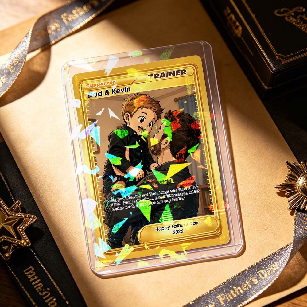Aangepaste Vaderdagkaart Cadeau Voor Papa - Volledige Art Custom Poke Trainer Card - SokkenFoto