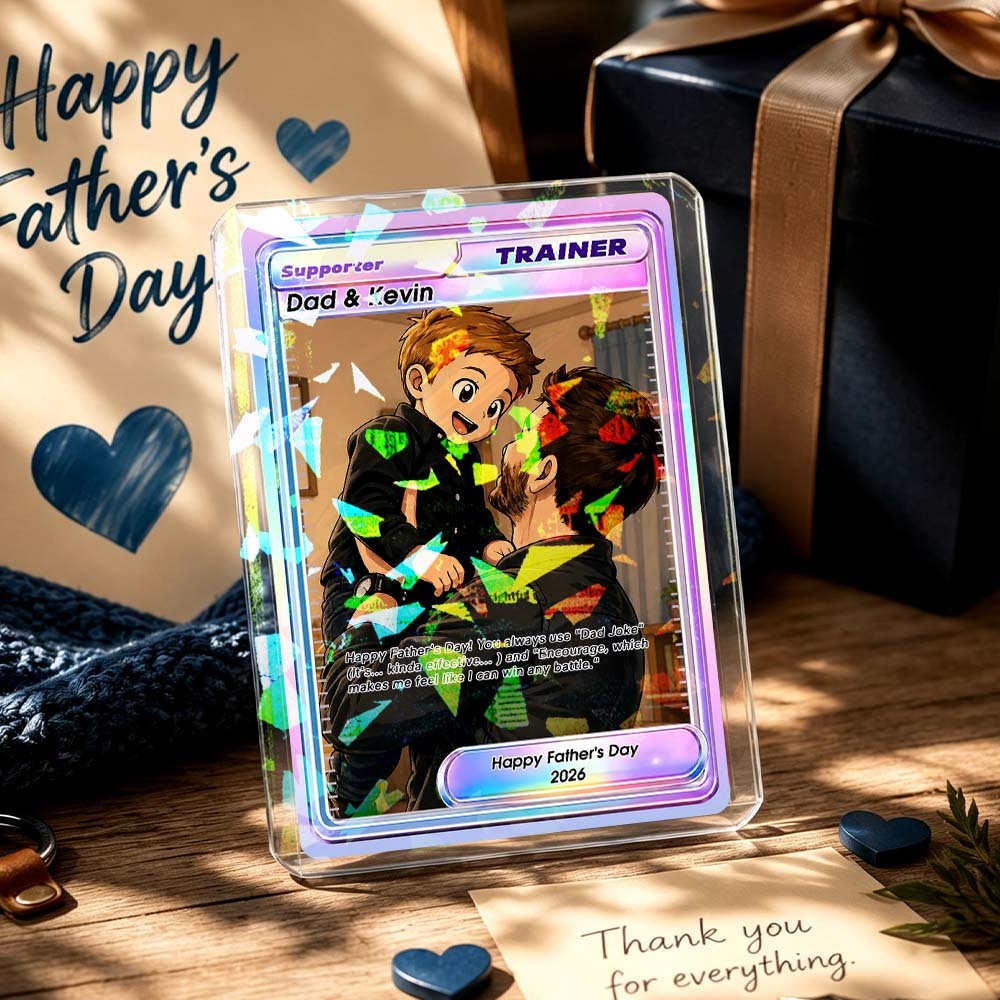 Aangepaste Vaderdagkaart Cadeau Voor Papa - Volledige Art Custom Poke Trainer Card - SokkenFoto