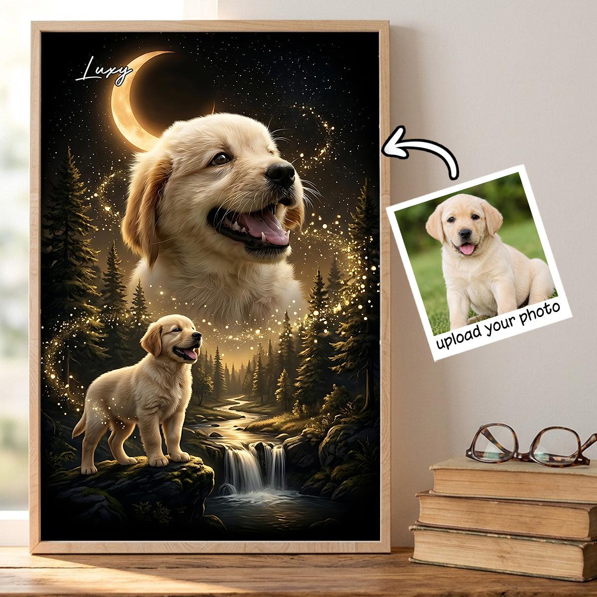 Hond Die Naar De Maan Huilt - Gepersonaliseerde Poster - Cadeau Voor Honden- En Kattenliefhebbers, Herdenkingscadeau Voor Huisdieren