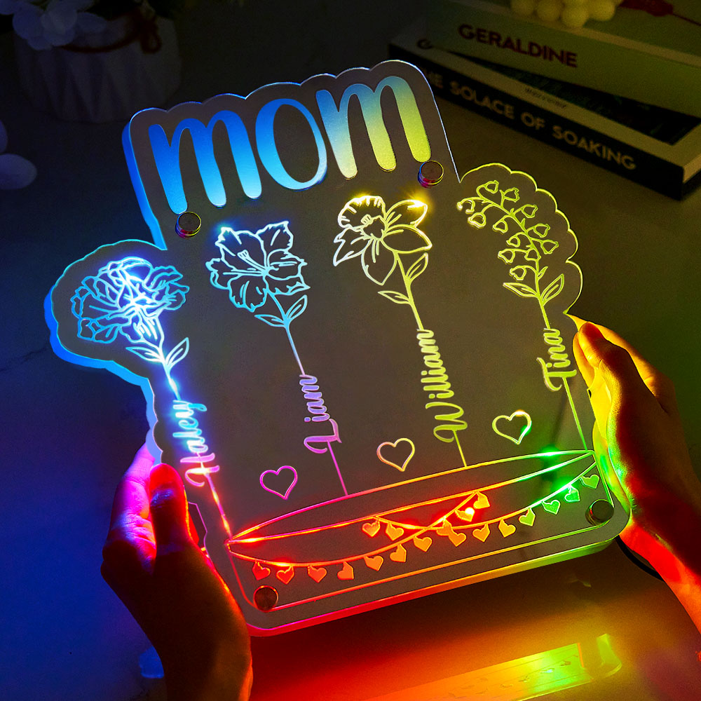 Aangepaste Led-spiegellamp Voor Moederstuin Met Bloemen En Namen, Moederdagcadeaus