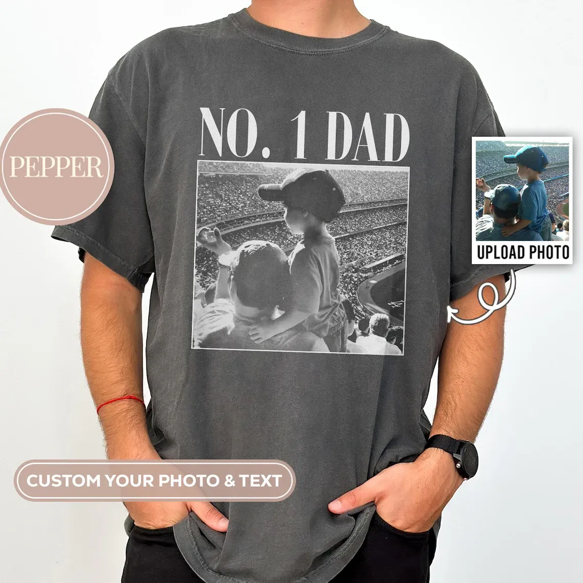 T-shirt Met Gepersonaliseerde Foto Voor Papa, T-shirt Met Foto Van Papa In Comfortabele Kleuren, Kerstcadeau Voor Papa, T-shirt Voor Papa, Cadeau Voor Papa, Cadeau Voor Opa - SokkenFoto