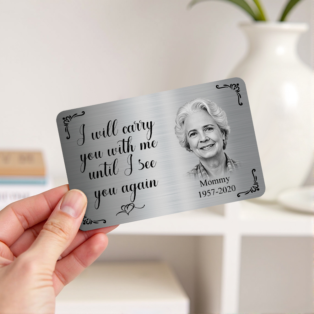 Gepersonaliseerde Foto-herdenkingskaart In Portemonnee Van Metaal - Ik Draag Je Met Me Mee Moederdagcadeaus