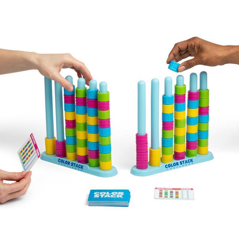 Stack Challenge - Een Snel Puzzelspel Met Kleurmatching Voor Gezellige Feestjes En Spelavonden Met Het Gezin. Inclusief 2 Stapelrekken, 50 Uitdagingskaarten, 80 Ringen En Instructies. - SokkenFoto