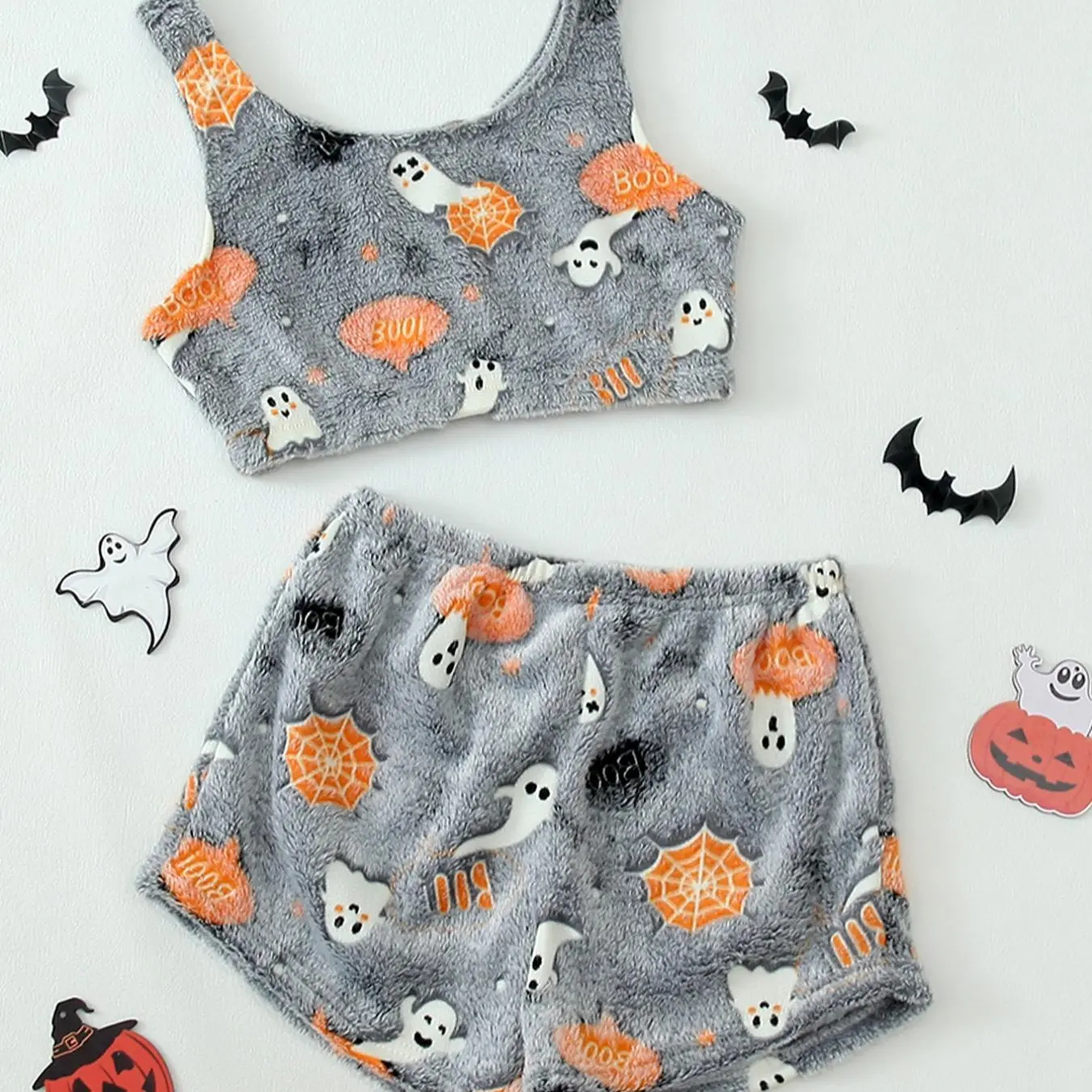 Halloween Loungewear Voor Dames, Glow-in-the-dark Flanellen Pyjamaset, Herfst/winter Fleece Comfortabele Huispak Pyjama's Voor Dames - SokkenFoto