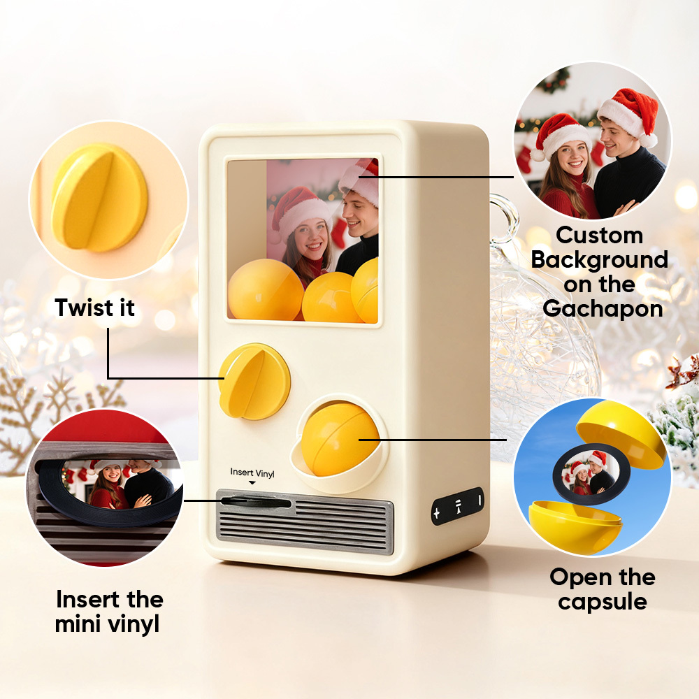 (pre-sale, Verzending Op 25/10) Gepersonaliseerde Muziek- En Fotomuziekgachaponmachine, Aangepaste Liedjesminiplatenbox, Retro Kerstcadeaus Voor Haar - SokkenFoto