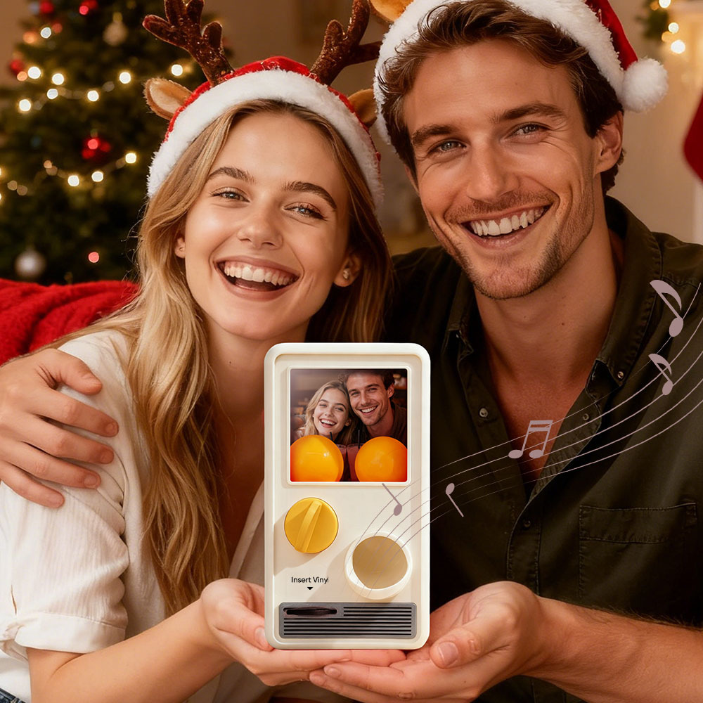 (pre-sale, Verzending Op 25/10) Gepersonaliseerde Muziek- En Fotomuziekgachaponmachine, Aangepaste Liedjesminiplatenbox, Retro Kerstcadeaus Voor Haar - SokkenFoto