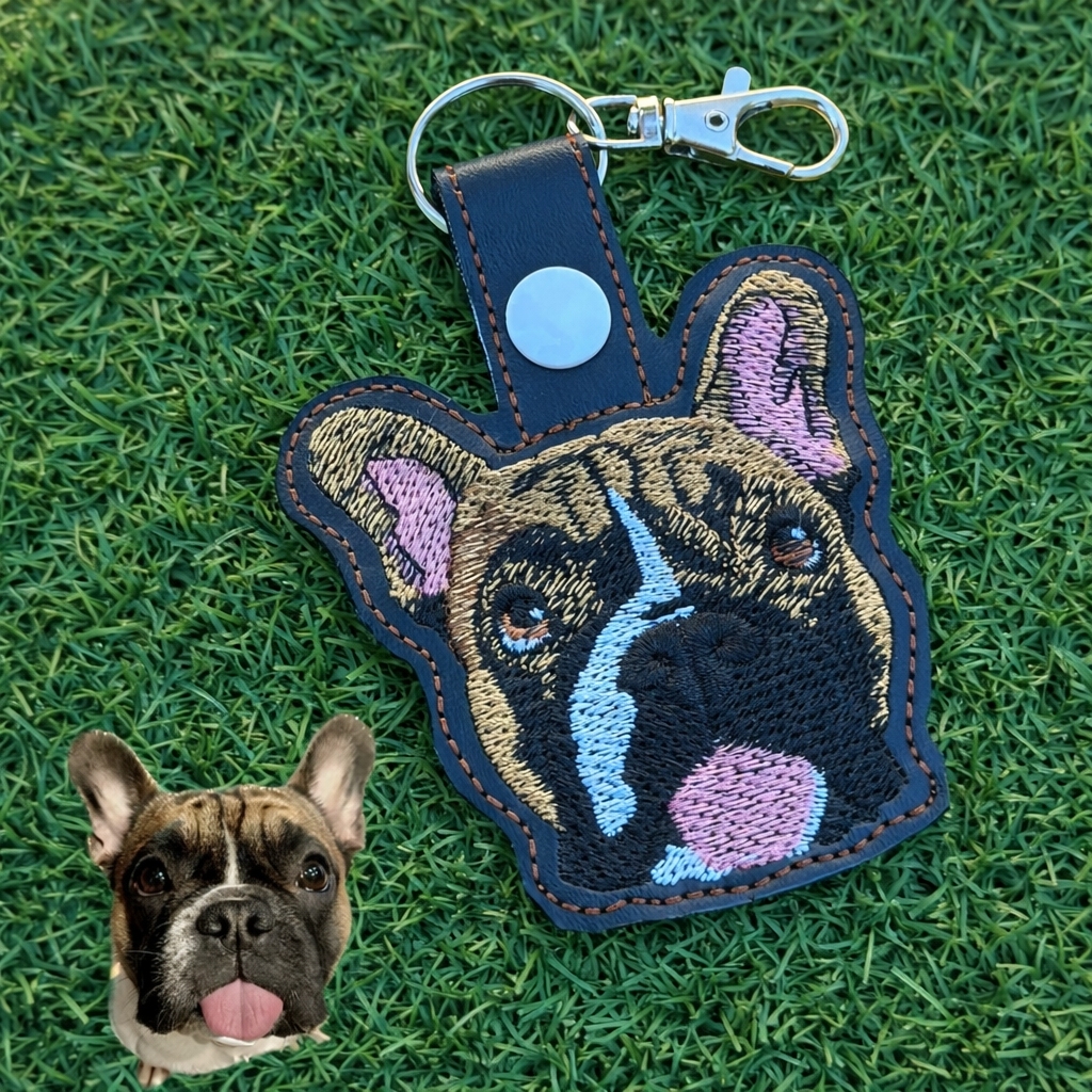 Sleutelhanger Met Gepersonaliseerd Huisdierportret – Sleutelhanger Geborduurde Hond Voor Dierenliefhebbers